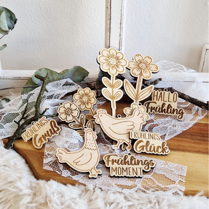 SVG Laserdatei Frühling Stecker und Anhänger Caketopper Pflanzenstecker Hühner Frühlingsdatei Laser Geschenkanhänger Blumen SVG Datei – Bild 18
