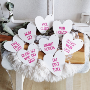 STL 3D Druck Datei Anhänger Herzen 9er Set Geschenkanhänger 3D-Druck Datei Mama Freundin Bussi Hab dich lieb zu verschiedenen Anlässen