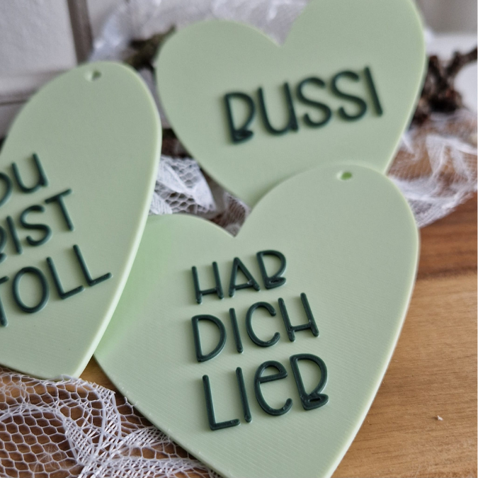 STL 3D Druck Datei Anhänger Herzen 9er Set Geschenkanhänger 3D-Druck Datei Mama Freundin Bussi Hab dich lieb zu verschiedenen Anlässen – Bild 11
