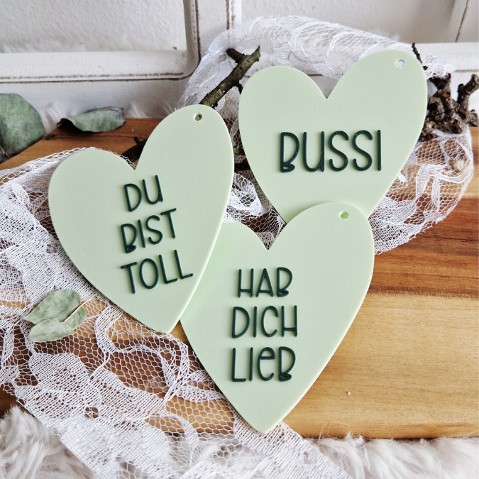 STL 3D Druck Datei Anhänger Herzen 9er Set Geschenkanhänger 3D-Druck Datei Mama Freundin Bussi Hab dich lieb zu verschiedenen Anlässen – Bild 12