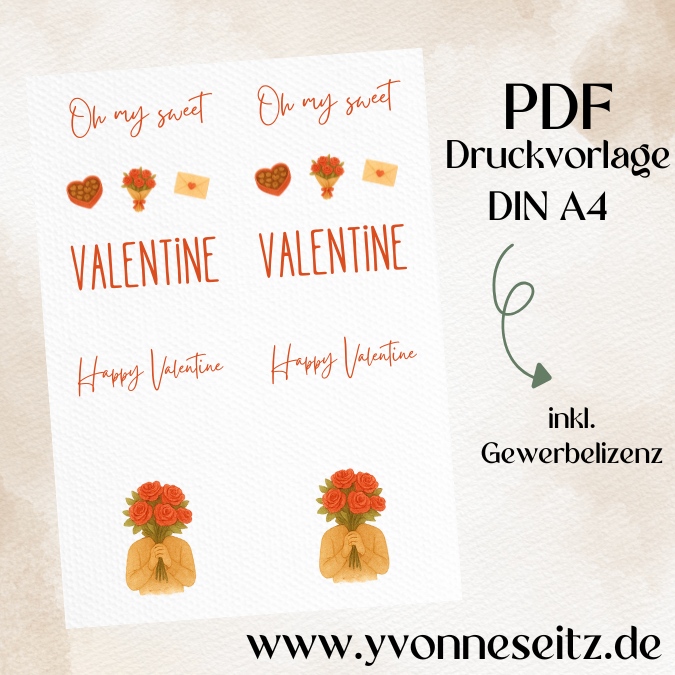 Postkarten Druckvorlage 2 Designs Valentinstag oh my sweet valentine PDF Karte Geschenkkarte Printable Postkarte Liebeserklärung