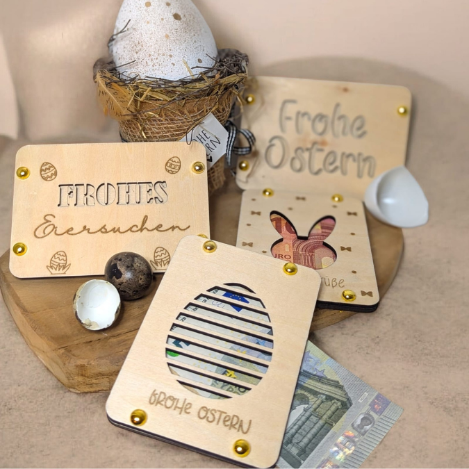 10 Designs SVG Laserdatei Ostern Geldgeschenk Verpackung für Geld Gutscheinkarten SVG-Datei Osterhase Geldverpackung Laser Ostergeld Hase – Bild 4