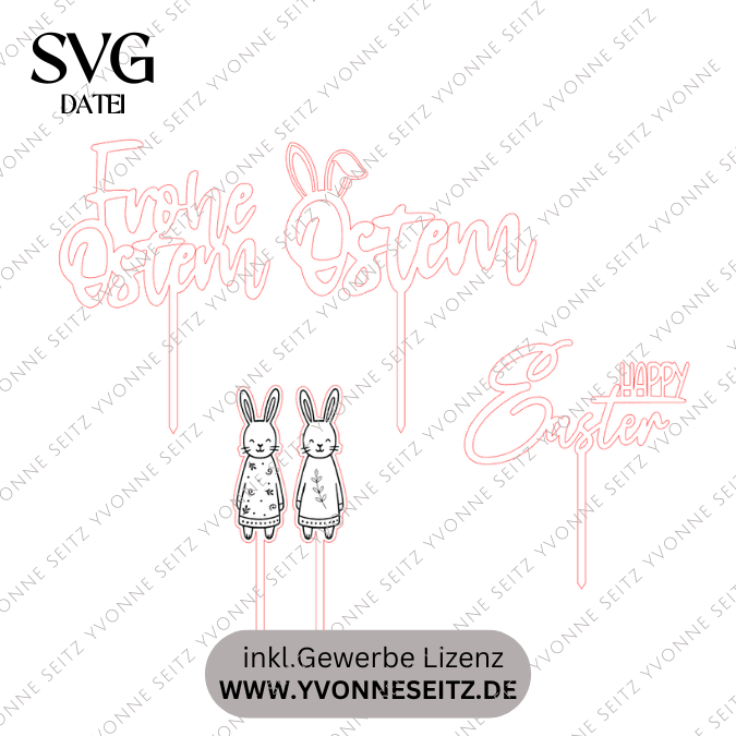 SVG Laserdatei Ostern Skandi Hasen Caketopper Stecker Pflanzenstecker Frühlingsdatei Osterdatei Osterdeko Tischdeko Laser SVG Datei – Bild 2