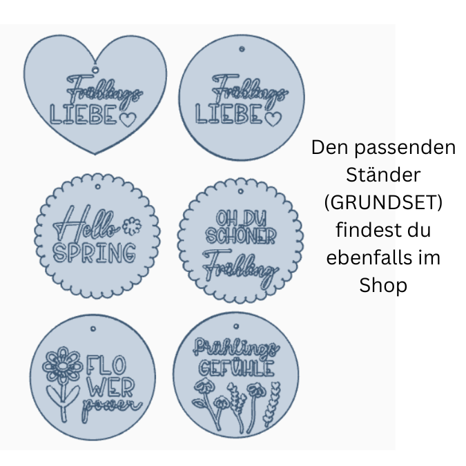 STL 3D Druck Datei Aufhänger 6er Set Frühling Dekoscheiben Geschenkanhänger passend zum Ständer im Shop 3D-Druck Datei Blumen Designscheiben – Bild 2