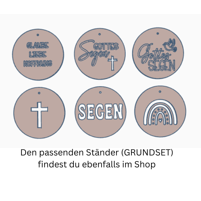 STL 3D Druck Datei Aufhänger 6er Set Kirche neutral Dekoscheiben Geschenkanhänger passend zum Ständer im Shop Designscheiben Taufe Hochzeit – Bild 2