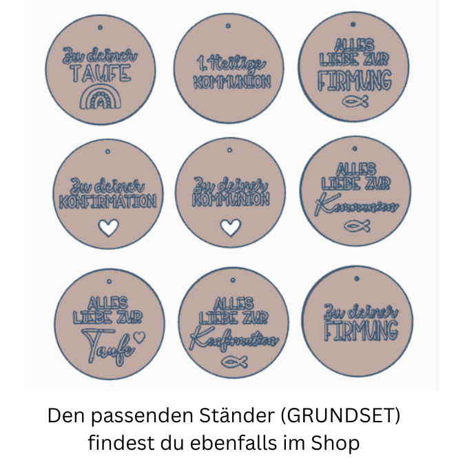 STL 3D Druck Datei Aufhänger 9er Set Kirche Konfirmation Kommunion Dekoscheiben passend zum Ständer im Shop Designscheiben Taufe Hochzeit – Bild 2