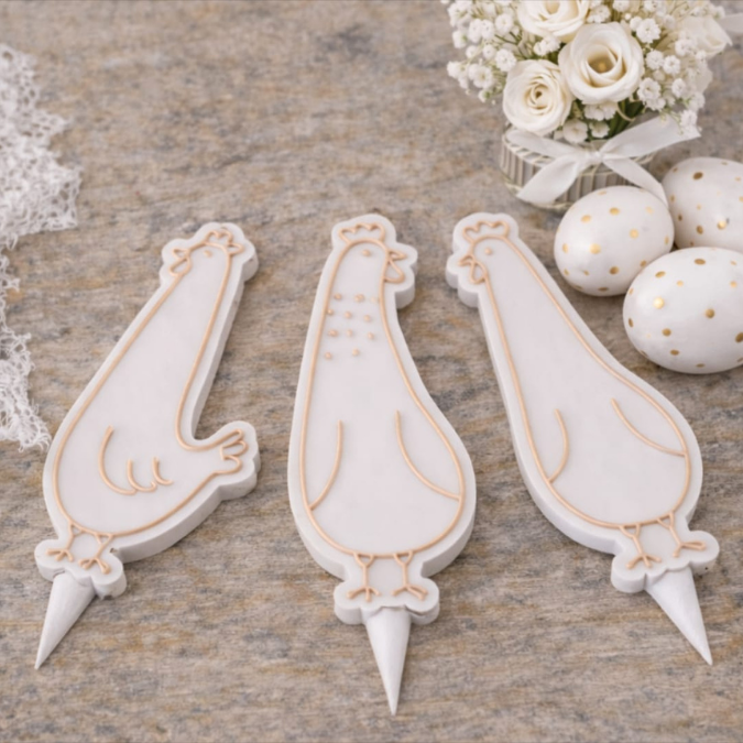 STL 3D Druck Datei 4 designs Pflanzenstecker Hühner Gartenstecker Frühling Ostern Homedecor Outdoor Deko Beetstecker für 8mm & 10mm Stäbe Bambu – Bild 3