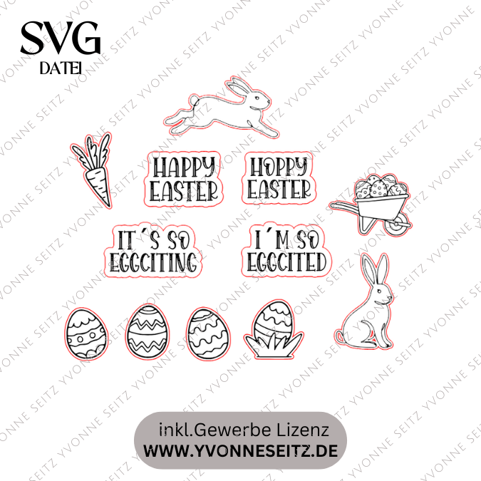 SVG Laserdatei Streudeko Tischdeko Ostern to go 12 Designs Ei Hase Osterdeko SVG Datei – Bild 2