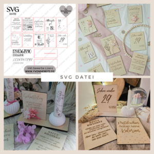 SVG Laserdatei 10 designs Aufsteller 3mm 4mm Geburtstag mit Platz für Kleingkeiten, Blumen, Kerze Pustekuchen SVG-Datei geburtstagsgeschenk