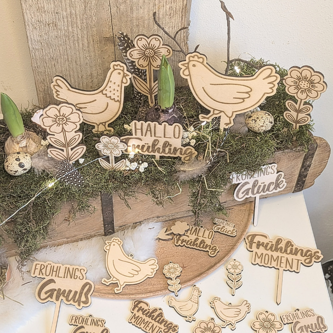 SVG Laserdatei Frühling Stecker und Anhänger Caketopper Pflanzenstecker Hühner Frühlingsdatei Laser Geschenkanhänger Blumen SVG Datei – Bild 3