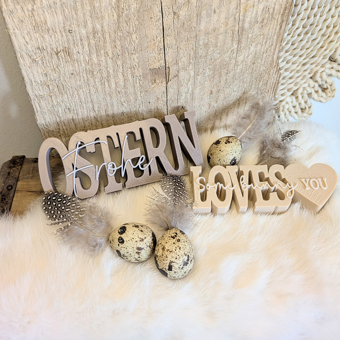 STL 3D Druck Datei 3er Set Ostern Osterschriftzug Herz zum füllen mit Blumen oder Geld some Bunny loves you 3D-Datei 3D-Druck Vorlage