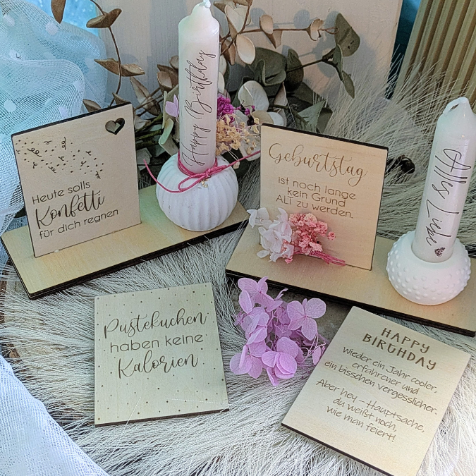 SVG Laserdatei 10 designs Aufsteller 3mm 4mm Geburtstag mit Platz für Kleingkeiten, Blumen, Kerze Pustekuchen SVG-Datei geburtstagsgeschenk – Bild 7