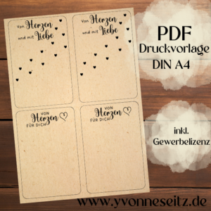 Print DRUCKVORLAGE PDF Verpackung Kleinigkeiten Geschenkkarte 2 Designs Von herzen UND Mit Liebe Printable zum ausdrucken