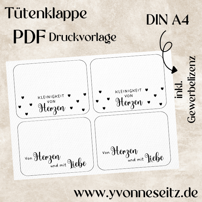 Tütenklappe Verschluss PRINT Druckvorlage PDF Verpackung für Kleinigkeiten - Von Herzen & Mit Liebe - Printable PDF Datei zum selber drucken
