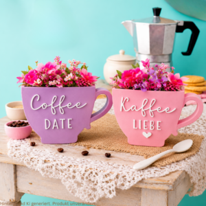 STL 3D Druck Datei Kaffee Tassen zum füllen mit Blumen 3 Designs inkl Blanko Kaffee Liebe Freundin Einladung zum Kaffee trinken Kaffeedate