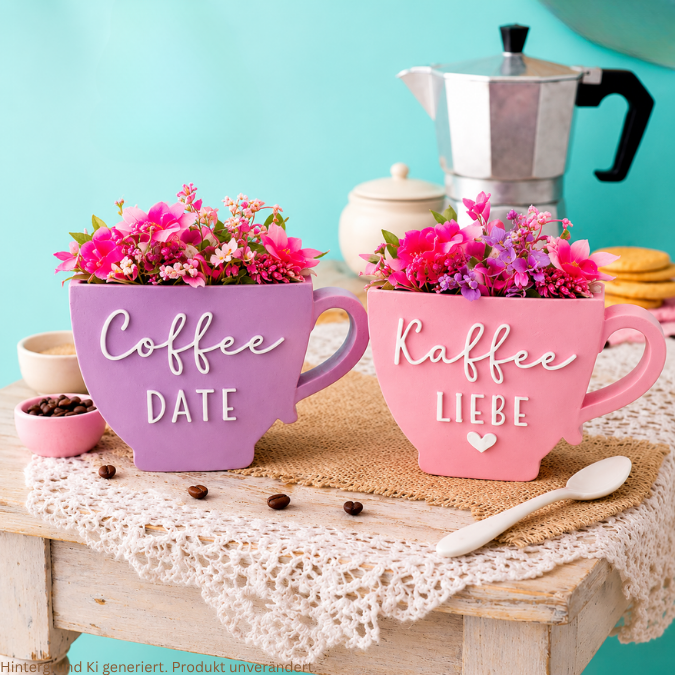 STL 3D Druck Datei Kaffee Tassen zum füllen mit Blumen 3 Designs inkl Blanko Kaffee Liebe Freundin Einladung zum Kaffee trinken Kaffeedate