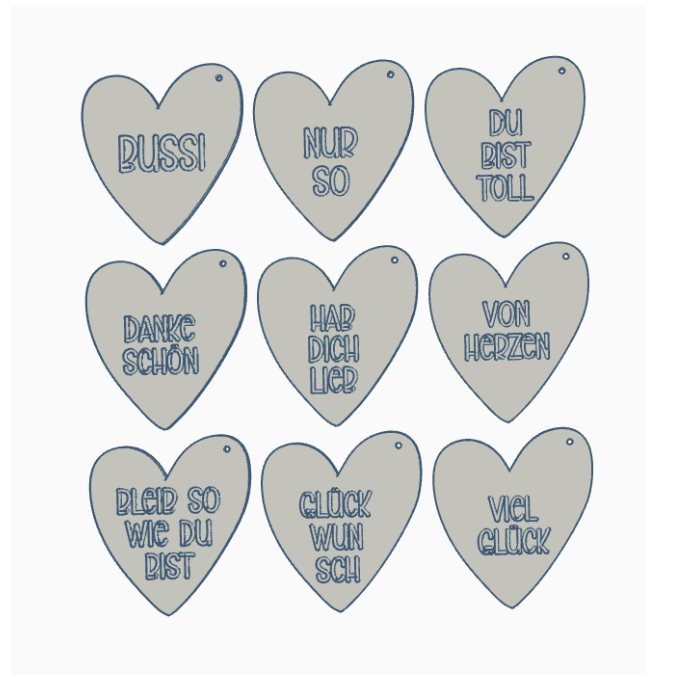 STL 3D Druck Datei Anhänger Herzen 9er Set Geschenkanhänger 3D-Druck Datei Mama Freundin Bussi Hab dich lieb zu verschiedenen Anlässen – Bild 2