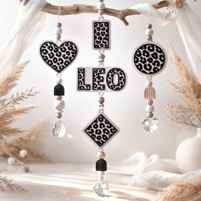 STL 3D Druck Datei 8 Designs Sonnenfänger Leo Leopard Sommer Wild Geometrische Formen Geschenkanhänger 3D-Druck Datei