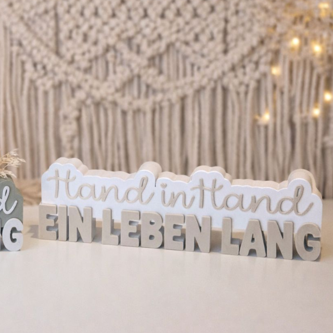 STL 3D Druck Datei Hochzeit 2er Schriftzug "Hand in Hand ein Leben lang" mit und ohne Löcher für Blumen 3D Datei zur Hochzeit – Bild 6
