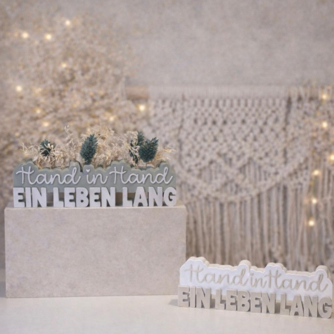 STL 3D Druck Datei Hochzeit 2er Schriftzug "Hand in Hand ein Leben lang" mit und ohne Löcher für Blumen 3D Datei zur Hochzeit – Bild 7