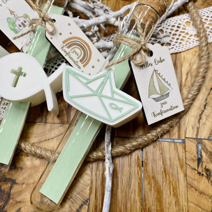 STL 3D Druck Datei 10 Designs 3 Größen Kirche Aufschieber Wunscherfüller für Reagenzglas Geldgeschenk Konfirmation Kommunion Firmung Taufe – Bild 3