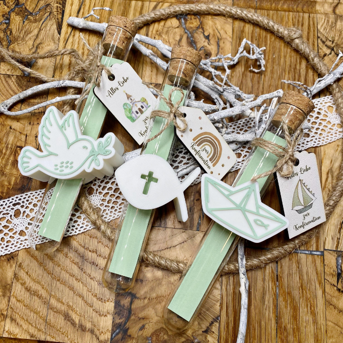 STL 3D Druck Datei 10 Designs 3 Größen Kirche Aufschieber Wunscherfüller für Reagenzglas Geldgeschenk Konfirmation Kommunion Firmung Taufe – Bild 6