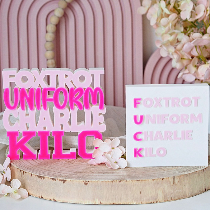 STL 3D Druck Datei 2er Set Schriftzug Aufsteller Statement "Foxtrot Uniform Charlie Kilo" Aufsteller 3D-Druck Datei bad words #fuck Lustig – Bild 6