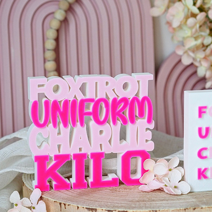 STL 3D Druck Datei 2er Set Schriftzug Aufsteller Statement "Foxtrot Uniform Charlie Kilo" Aufsteller 3D-Druck Datei bad words #fuck Lustig – Bild 3