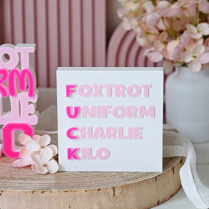 STL 3D Druck Datei 2er Set Schriftzug Aufsteller Statement "Foxtrot Uniform Charlie Kilo" Aufsteller 3D-Druck Datei bad words #fuck Lustig – Bild 4