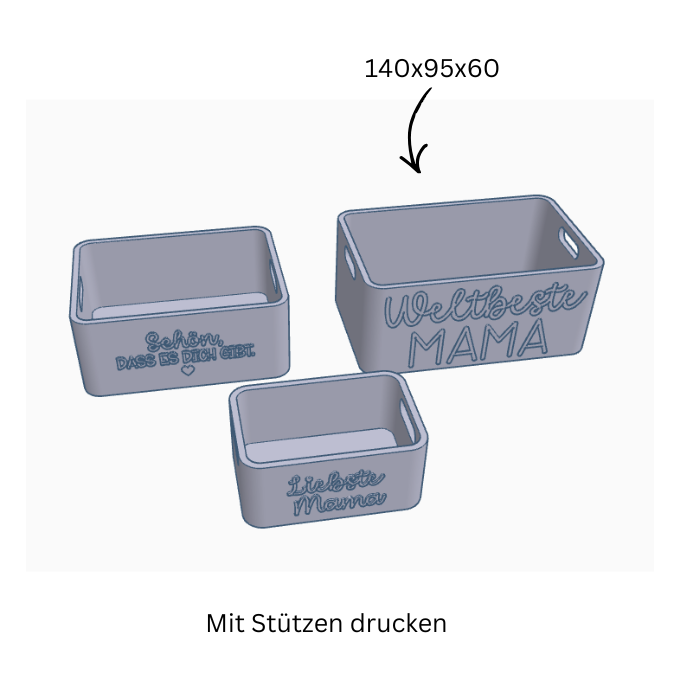 STL 3D Druck Datei 3 Designs Box Kiste Geschenkkiste Verpackung für Geschenke Box Mama Muttertag in 3 Größen Mitbringsel 3D-Druck Datei – Bild 2