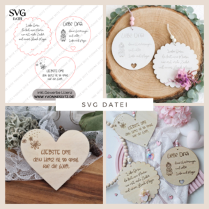 SVG Laserdatei Holzscheiben 3er Set Oma Großmutter Beste Omi Muttertag Familie Geschenkidee Oma SVG Datei