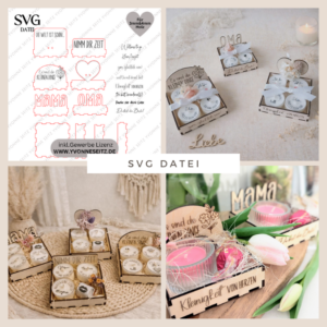 SVG Laserdatei Box für 4 Teelichter Muttertag Oma Beste Freundin Mama Beste Mama Geschenk zum Muttertag Großmutter Geschenkidee SVG Datei