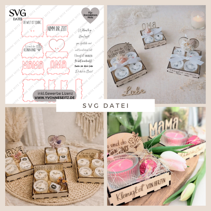 SVG Laserdatei Box für 4 Teelichter Muttertag Oma Beste Freundin Mama Beste Mama Geschenk zum Muttertag Großmutter Geschenkidee SVG Datei