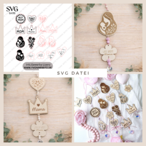 SVG Laserdatei Sonnenfänger Motive Anhänger Mama Mom 16 designs deutsch und englisch Muttertag Herz Blumen Mutter SVG Datei