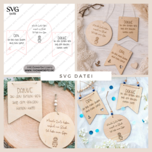 SVG Laserdatei Holzscheibe Wimpel 3er Set Opa Großvater Bester Opi Vatertag Familie Geschenkidee Großeltern SVG Datei Männer Mann UrOpa