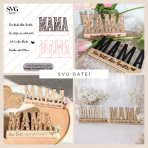 SVG Laserdatei Klötzchenschrift Mama Floral Muttertag Klötzchendatei Easy Sticks SVG Datei Mami