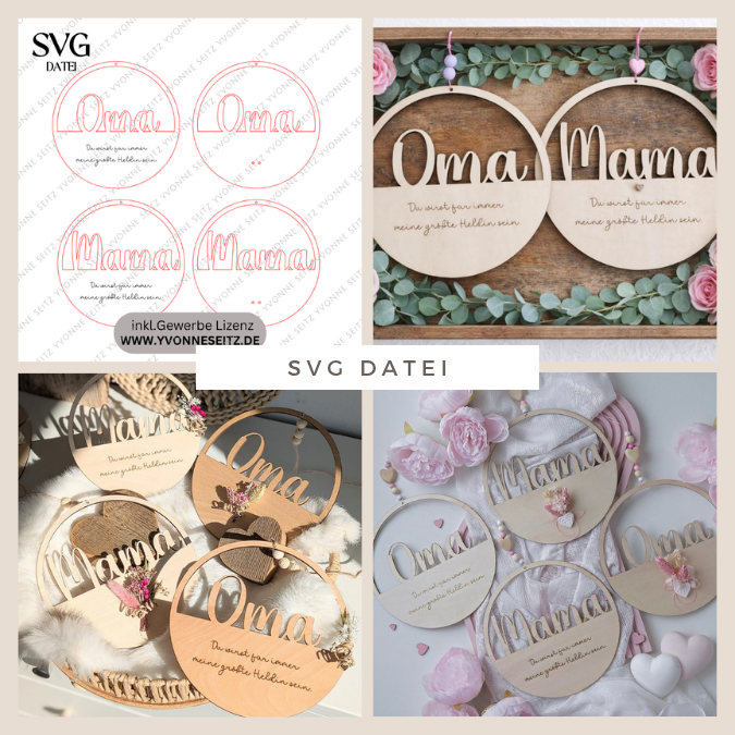 SVG Laserdatei 4Designs Kränze Mama Oma für trockenblumen Beste Mama Geschenk zum Muttertag Großmutter Mutterliebe SVG Datei