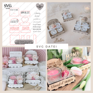 SVG Laserdatei Box für 4 Teelichter Muttertag Oma Beste Freundin Mama Beste Mama Geschenk zum Muttertag Großmutter Geschenkidee SVG Datei