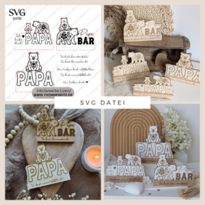 SVG Datei Vatertag Bären Klötzchen Datei Geschenkidee für Papa Mann SVG Laserdatei Lasercut Männergeschenk Mann Vater Easy sticks Papabär