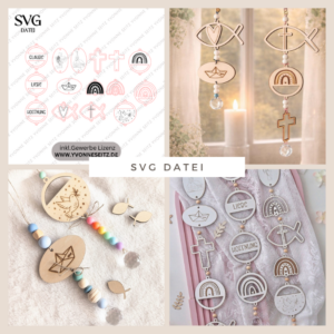 SVG Laserdatei 15 designs Sonnenfänger Kirchlich Kirche Konfirmation Kommunion Firmung Taufe Geschenk Anhänger SVG-Datei Glaube Regenbogen