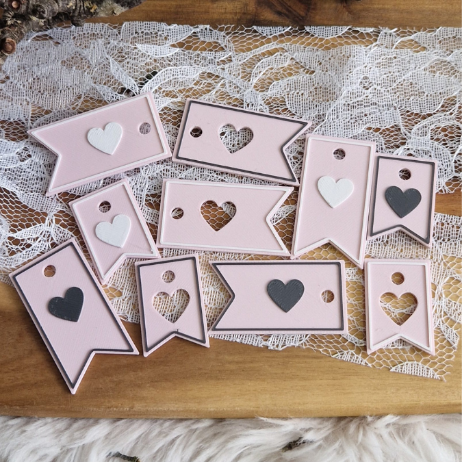 STL 3D Druck Datei Geschenkanhänger in 11 Designs Handmade DiY Geschenkidee Herzanhänger Made with love deutsch und englisch 3D-Druck Datei – Bild 5