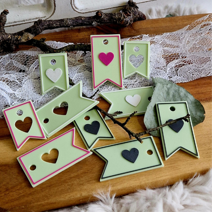 STL 3D Druck Datei Geschenkanhänger in 11 Designs Handmade DiY Geschenkidee Herzanhänger Made with love deutsch und englisch 3D-Druck Datei – Bild 7