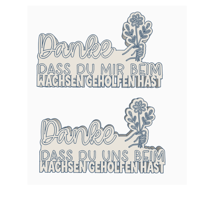 3D Druck Datei STL 2er Set Kindergartenabschied Danke dass du mir / uns beim wachsen geholfen hast Aufsteller 3D-Druck Datei Erzieherin – Bild 2