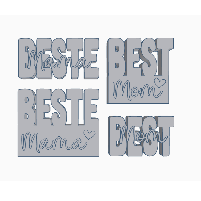 STL 3D Druck Datei 4 Designs Mama Schriftzug 3D-Datei Muttertag Beste Mama Best Mom deutsch und englisch – Bild 2