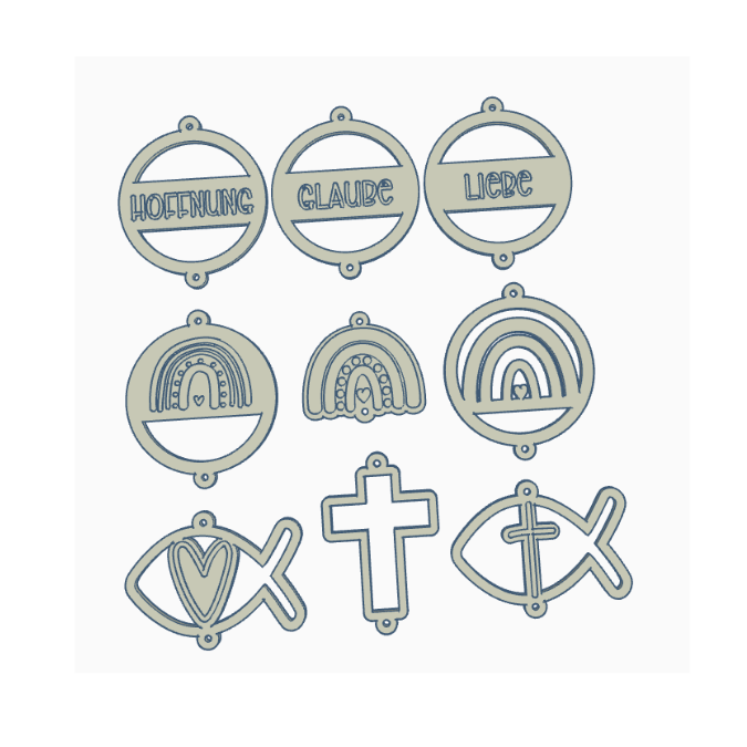 STL 3D Druck Datei 9 Designs Sonnenfänger Kirche Geschenkanhänger 3D-Druck Datei Taufe Hochzeit Kommunion Konfirmation Glaube Liebe Hoffnung – Bild 2