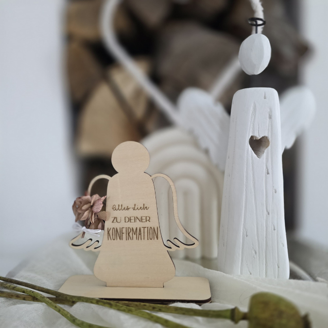 SVG Laserdatei 6 Designs Aufsteller Engel Kreuz inkl. Gravuren Kirche SVG-Datei personalisierbar Taufe Kommunion Konfirmation Firmung – Bild 2