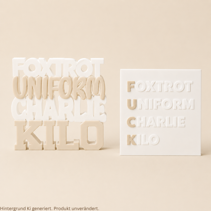 STL 3D Druck Datei 2er Set Schriftzug Aufsteller Statement "Foxtrot Uniform Charlie Kilo" Aufsteller 3D-Druck Datei bad words #fuck Lustig