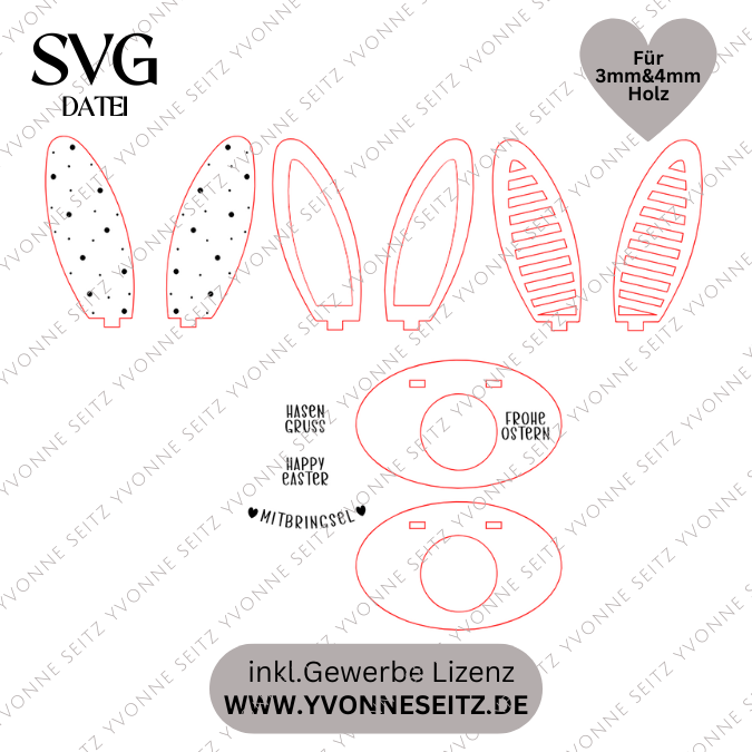 SVG Laserdatei Hasenohren für Flaschen Ostern Geschenkidee Ostermitbringsel Weinflasche verschiedene Designs Osergeschen SVG-Datei Hasenohr – Bild 2