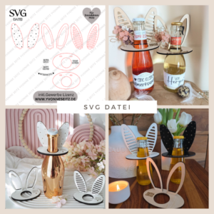SVG Laserdatei Hasenohren für Flaschen Ostern Geschenkidee Ostermitbringsel Weinflasche verschiedene Designs Osergeschen SVG-Datei Hasenohr
