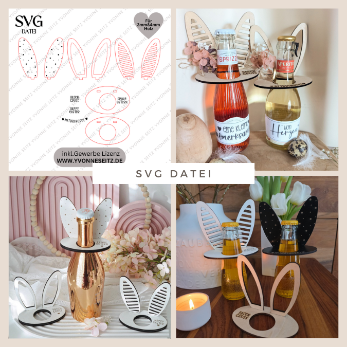 SVG Laserdatei Hasenohren für Flaschen Ostern Geschenkidee Ostermitbringsel Weinflasche verschiedene Designs Osergeschen SVG-Datei Hasenohr